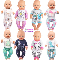 Doll Clothes Pajamas For 43cm Baby New Born&amp;American 18 Inch Girl Doll Unicorn Shark Cartoon Clothes Suit For Generation Doll
