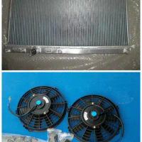 2 Row Aluminum Radiator + Fan*2 For MITSUBISHI 2001-2003 LANCER EVO 7/8 40mm MANUAL 2001 2002 2003 HOT SELLING