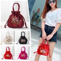 Ladies Handbag Chinese Style Handmade Embroidery Women Purse Pattern Flower Small Drawstring Y9O7