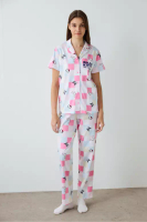 Penti Optical White Hello Kitty Plaid Shirt Collar Cotton Short Sleeve Pajamas Set