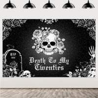 30th Birthday Party Decoration Supplies-Death To My Twenties Backdrop Banner, RIP to My 20s Gothic Skull Rose Party Background