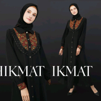 Abaya Hikmat Fashion C6698-02 Original Abaya Casual Hitam Black Manik Bunga