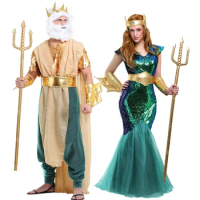 Carnival Poseidon Costumes For Women Sea Siren Mermaid Queen Dress Adult Men King Cosplay Costume Egypt Egyptian Pharaoh Outfits