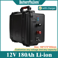 Waterproof Li-ion 12V 180Ah Lithium Battery 12V 180Ah for Ship Light Ups Inverter Emergency Power Adapter + 10A Charger
