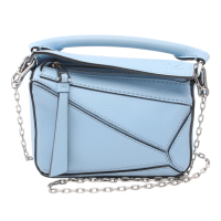 【二手名牌BRAND OFF】LOEWE 羅威 藍色 牛皮 Puzzle Nano 兩用包 鍊帶 A510U98X01