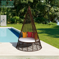 北歐風格室外藤編座椅陽光房庭院花園別墅游泳池創意沙灘椅