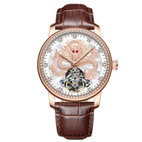The new AILANG dragon pattern mechanical watch diamond domineering fashion waterproof hollow fashion men's watch