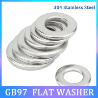 1-50PCS 304 Stainless Steel GB97 Flat Washer Plain Gasket M1.6 M2 M2.5 M3 M4 M5 M6 M8 M10 M12 M14 M16 M18-M30 Flat Metal Washer