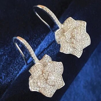 Custom Solid 10K White Gold Women Drop Earrings Flower Moissanite Diamonds Wedding Party Engagement Anniversary Earrings Gift