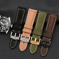 Vintage Crazy Horse Matte Cowhide Genuine Leather Watchband for Tudor Black Shield Watch Band Bracelet Strap Brown 20mm 22mm