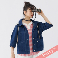 betty’s貝蒂思　前後開襟斜接率性連帽七分袖牛仔外套(深藍色)