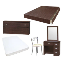 【顛覆設計】房間五件組 床頭箱+抽屜床+獨立筒+鏡台+椅(雙人5尺)