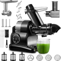 Masticating Juicer, AMZCHEF 5-in-1 Multifunctional Cold Press Juicer， Professional Slow Masticating Juicer with with 80MM Wide