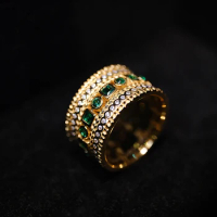 925 Sterling Silver Emerald Green Zirconia Ring Plated K Gold Luxury Ring for Women