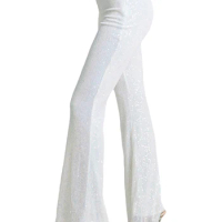 Women Flared Trousers 80s 90s Hip Hop Sequin Glitter Sparkly Halloween Magic Disco High Waist Bell Bottoms Pants