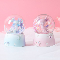 Ins少女心可愛一鹿相伴樹脂工藝品擺件節日禮物創意水晶球小夜燈