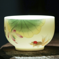 福京羊脂玉白瓷主人杯9.9米包郵沖量杯茶杯牡丹杯錦鯉ml中式茶具1
