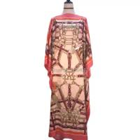 Africa new Blogger Recommend Popular printed Silk Kaftan Maxi dresses Loose Summer Beach Bohemian kaftan long dress for lady