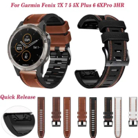 New 26 22 MM Watchband For Garmin Fenix 6 6X Pro 5 5X Plus 3HR Fenix7 7X Leather Quick Release Watch Easyfit Wrist Band Strap