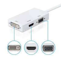 100Pcs/Lot 3 In 1 Thunderbolt Mini Display Port MINI DP Male To HDMI-compatible DVI VGA Female 1080P Adapter Converter Cable