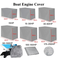 Sliver 15-250HP 210D Waterproof Yacht Half Outboard Motor Engine Boat Cover Anti UV Dustproof Cover Marine Engine Protector