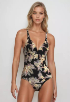 Sunseeker Desert Tropics黑色V領連體泳衣
