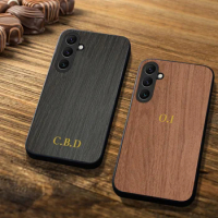 Personalized Name Initial Case for Samsung Galaxy A05 A05S A15 A25 A35 A55 A52 A52S A14 A34 A54 5G Wood pattern Leather Cover