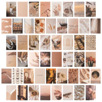 50Pcs Beige Poster Wall Collage Kits Boho Cards Cream Aesthetic Art Print Warm Color Pictures Room Bedroom Decor for Girls