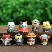 8Pcs Anime One Piece Luffy Figure Zoro Cat Shape Ace Q Version Sabo Desktop Shanks Ornaments Toys Collection Gift Mockup