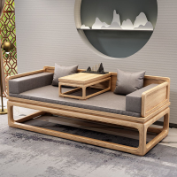 家具 新中式禪意實木羅漢床推拉伸縮榻沙發客廳老榆木家具