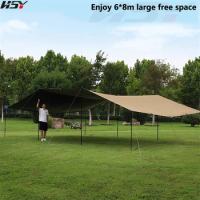 Without Poles,Outdoor 6x8m Fully Blackout Vinyl Canopy Black Coated Beach Thickened Pergola UPF50+ Protection for 20-30 People