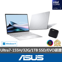 【ASUS】1TB外接SSD組★14吋Ultra7輕薄AI筆電(ZenBook UX3405MA/Ultra7-155H/32G/1TB SSD/W11/EVO/OLED)