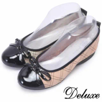 【Deluxe】可愛漆皮鞋頭菱格紋娃娃鞋(白★粉)