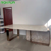 New Household Rectangular Dining Table Marble Top Stainless Steel Base Golden Dining Table Wedding Retro Dining Table Set