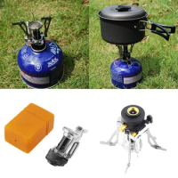 Portable Folding Mini Camping Survival Cooking Furnace Stove Gas Burner Outdoor Steel Stove Case Stainless Steel