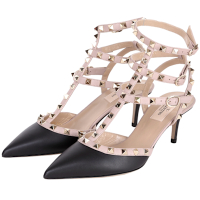 VALENTINO 范倫鐵諾 ROCKSTUD ANKLE STRAP鉚釘繫帶高跟鞋(黑)