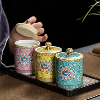 琺瑯密封茶葉罐彩繪陶瓷禮盒裝茶盒茶倉旅行儲物罐普洱罐茶罐