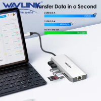 WAVLINK USB C Hub Triple Monitor 12-in-1 4K HDMI 100W PD IN 5Gbps USB3.0 Transfer Speed For MacBook/Dell/HP/Lenovo Laptop
