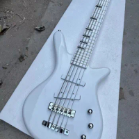 High quality 5 string white electric bass,White pickup,Silver hardware,Solid wood quality,Customizable, free shipping