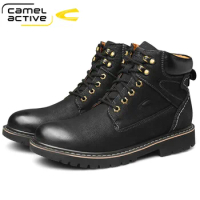 Camel Active New Tooling Men Boots Genuine Leather Black Trend Wild England Outdoor Natural Cowhide Winter Shoes Men Army Boots