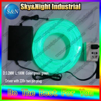 3.2mm EL WIRE 100M(Grass green color) +220V Inverter with Free shipping
