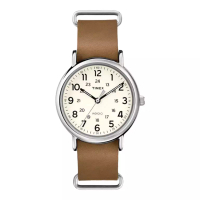 Timex Jam Tangan Pria Timex Weekender T2P492 Indiglo White Dial Light Brown Leather Strap