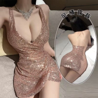 免運 保密出貨 情趣服飾 性感高級情趣內衣亮片吊帶夜店新款收腰顯瘦氣質連衣裙露背深v性 【本商品含有兒少不宜內容】