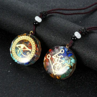 Retro Colorful Chips Natural Turquoise Amethyst Stone Chakra Orgone Energy Pendulum Amulet Reiki Healing Pendant Necklace