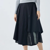 【Qiruo 奇若名品】秋冬專櫃黑色褲裙2419C層次造型褲(M-2XL)