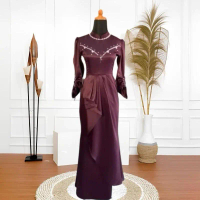 KAMILA - Dress Burgundy Vina Dress Kondangan Viral Vina Dress Burgundy Satin Kondangan Duyung Gradas