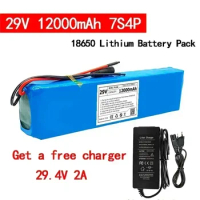 29V 12Ah 18650 lithium ion battery pack 7S4P 24V motor/rechargeable battery with 15A BMS +29.4V Charger