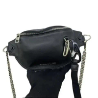 Pre-owned ALEXANDER MCQUEEN BAG CHAIN BUMBAG LOGO LEATHER BLACK (RUUA/PUUNQ)
