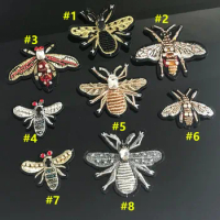 5pcs Bee Sequins Rhinestones Beads Brooch DIY Patches Applique Sew on Beading applique clothes shoes bags decoration patch