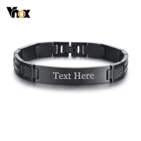 Vnox Stylish Carbon Fiber Mens Bracelets Free Engraving ID Tag Link Chain pulseira masculina 8.46"